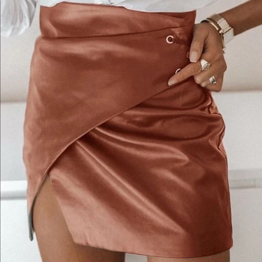 Brown Faux Leather Skirt